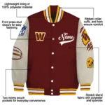 personalized washington commanders razorback outline burgundy nude varsity jacket best selling