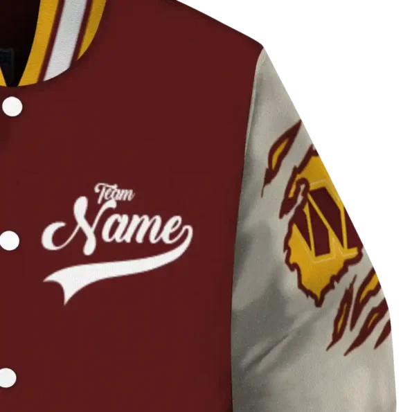 personalized washington commanders razorback outline burgundy nude varsity jacket premium grade