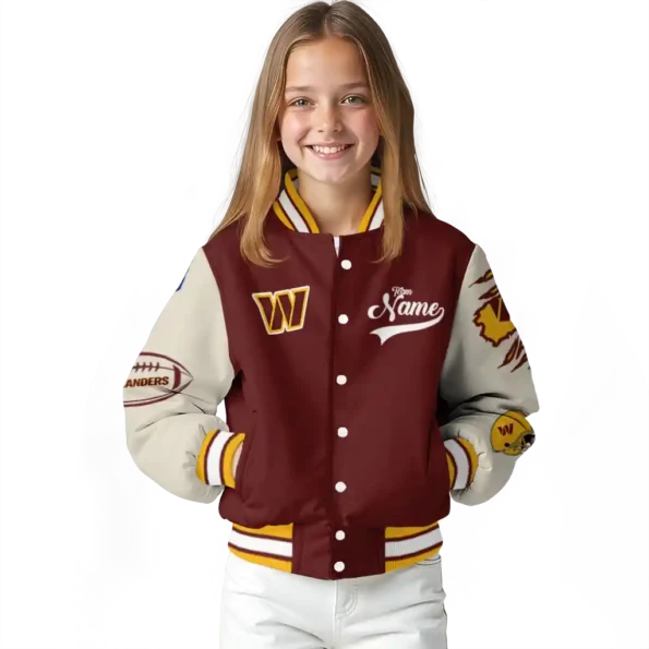 personalized washington commanders razorback outline burgundy nude varsity jacket top rated
