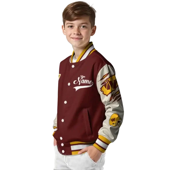 personalized washington commanders razorback outline burgundy nude varsity jacket trendy