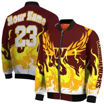 personalized washington commanders winged blaze burgundy white bomber jacket fashion forward