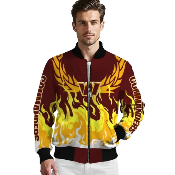 personalized washington commanders winged blaze burgundy white bomber jacket high quality
