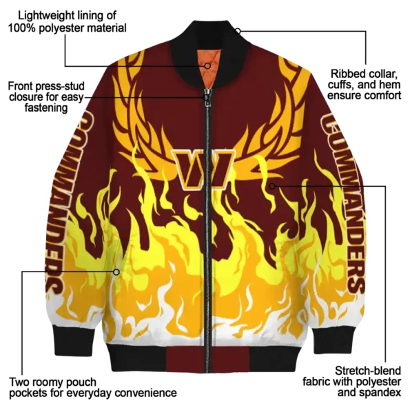 personalized washington commanders winged blaze burgundy white bomber jacket new arrival
