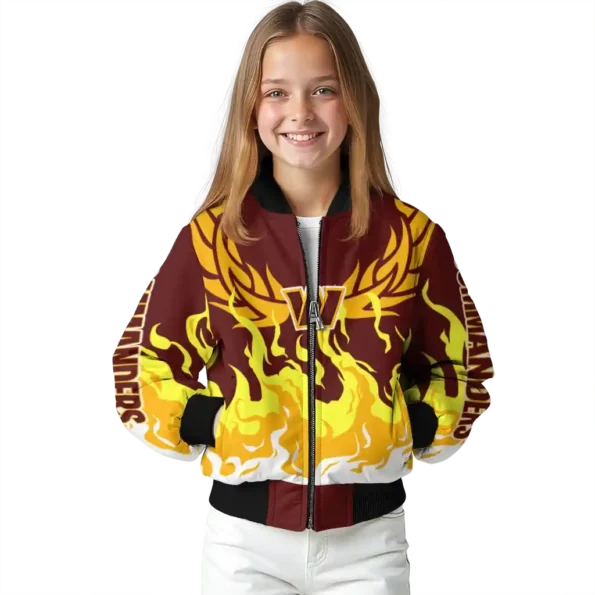 personalized washington commanders winged blaze burgundy white bomber jacket top rated