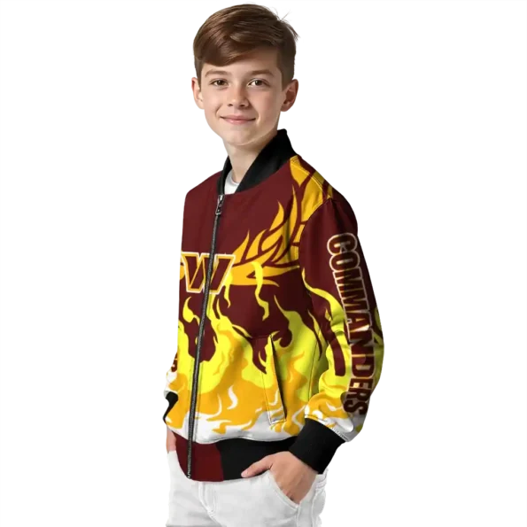 personalized washington commanders winged blaze burgundy white bomber jacket trendy