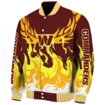 personalized washington commanders winged blaze burgundy white varsity jacket best selling