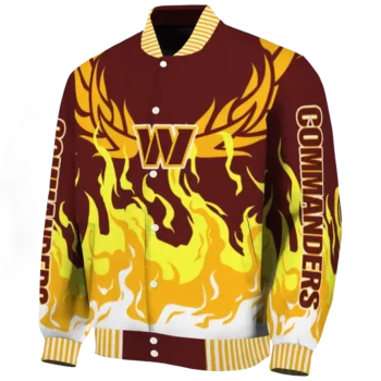 personalized washington commanders winged blaze burgundy white varsity jacket best selling