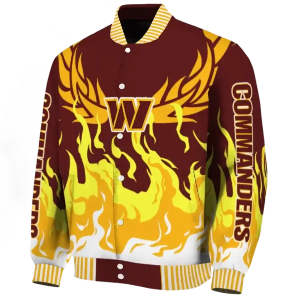 personalized washington commanders winged blaze burgundy white varsity jacket best selling