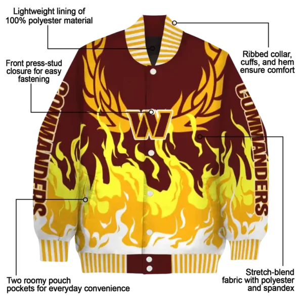 personalized washington commanders winged blaze burgundy white varsity jacket new arrival