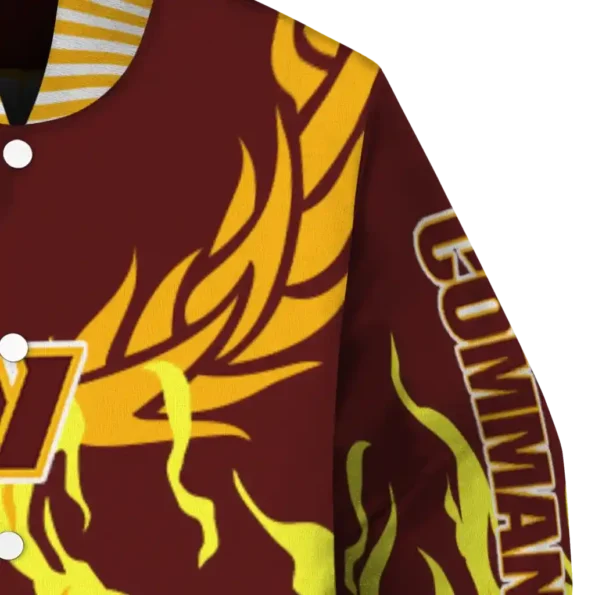 personalized washington commanders winged blaze burgundy white varsity jacket premium grade