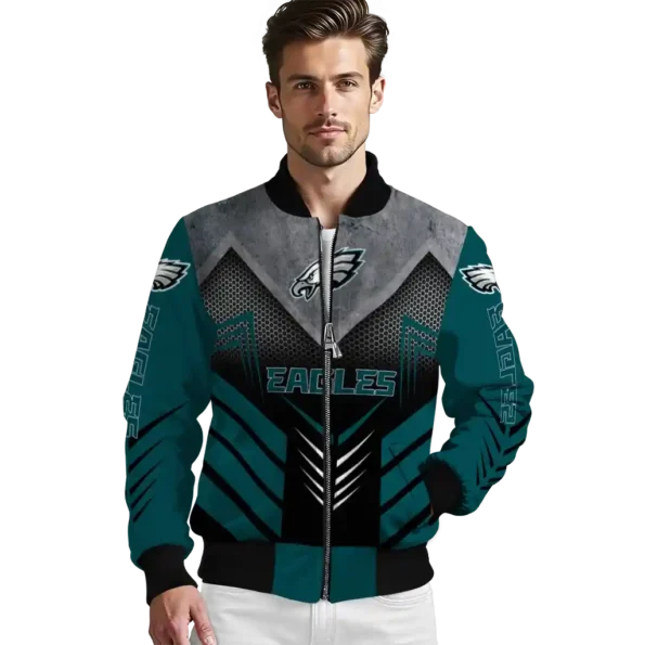 philadelphia eagles arrow layer green black bomber jacket high quality