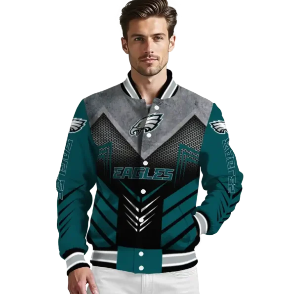philadelphia eagles arrow layer green black varsity jacket high quality