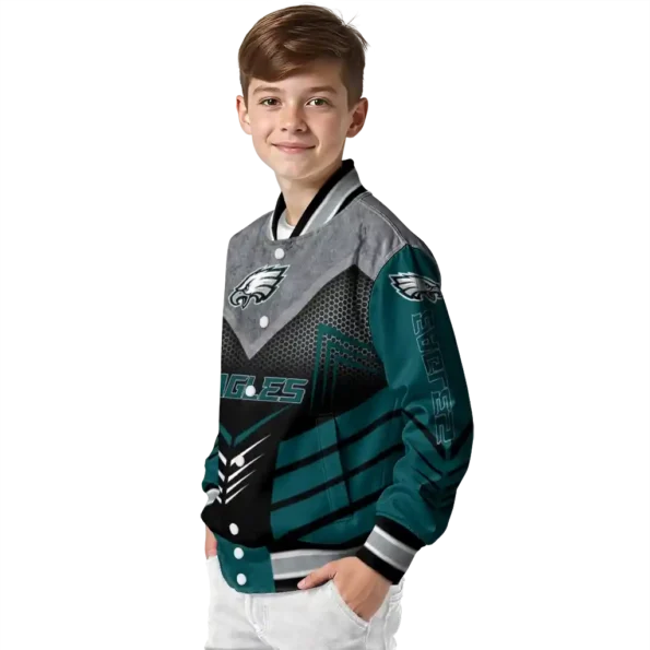 philadelphia eagles arrow layer green black varsity jacket trendy
