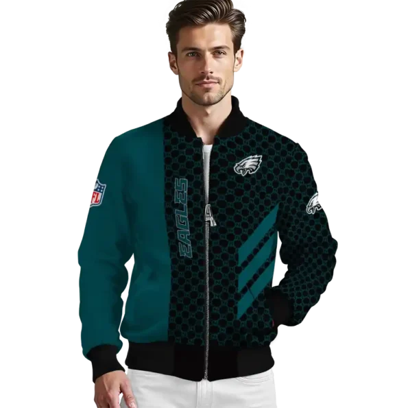 philadelphia eagles triple side stripes green black bomber jacket high quality