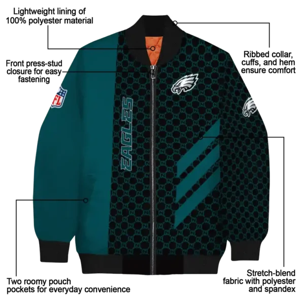philadelphia eagles triple side stripes green black bomber jacket new arrival