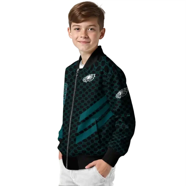 philadelphia eagles triple side stripes green black bomber jacket trendy