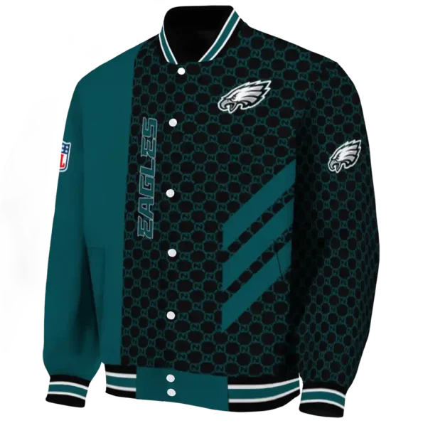 philadelphia eagles triple side stripes green black varsity jacket best selling