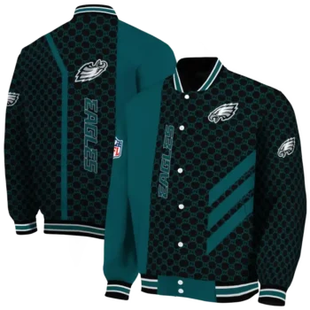 philadelphia eagles triple side stripes green black varsity jacket fashion forward