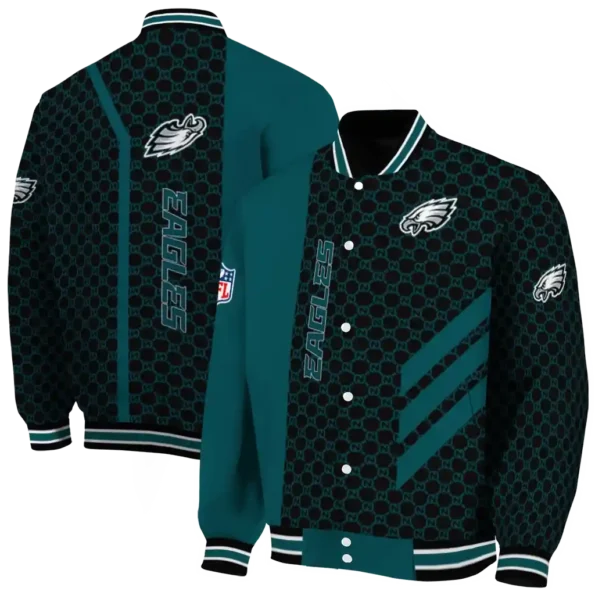 philadelphia eagles triple side stripes green black varsity jacket fashion forward