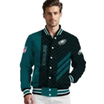 philadelphia eagles triple side stripes green black varsity jacket best selling