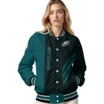 philadelphia eagles triple side stripes green black varsity jacket best selling