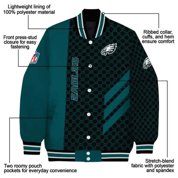 philadelphia eagles triple side stripes green black varsity jacket new arrival