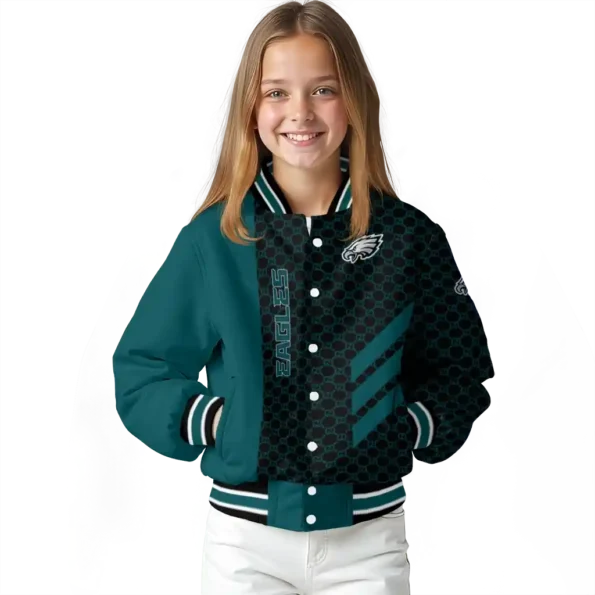philadelphia eagles triple side stripes green black varsity jacket top rated