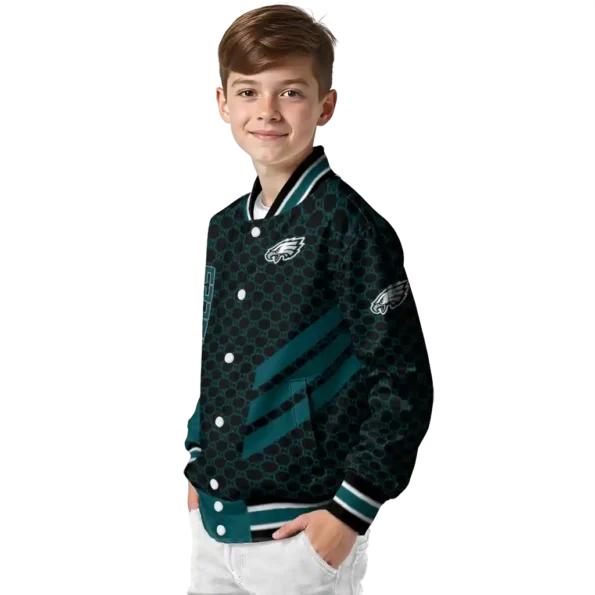 philadelphia eagles triple side stripes green black varsity jacket trendy