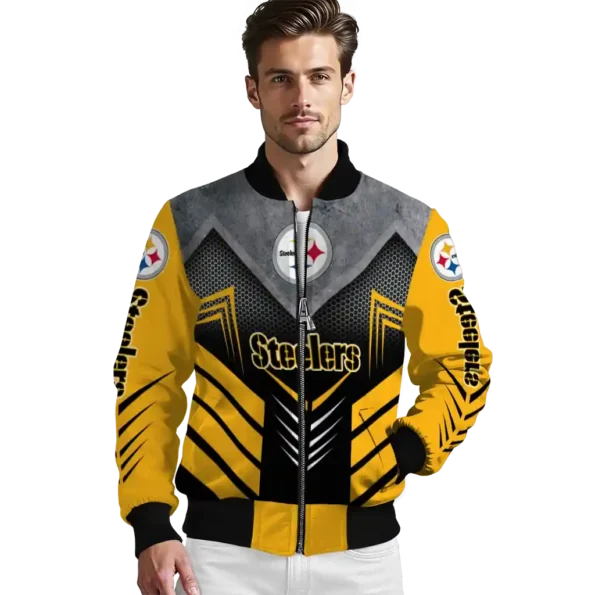 pittsburgh steelers arrow layer gold black bomber jacket high quality