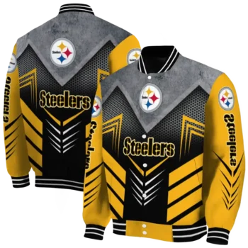 pittsburgh steelers arrow layer gold black varsity jacket fashion forward