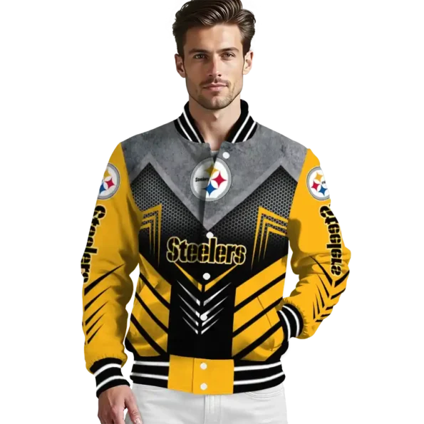pittsburgh steelers arrow layer gold black varsity jacket high quality