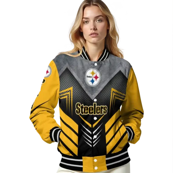 pittsburgh steelers arrow layer gold black varsity jacket latest model