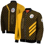 pittsburgh steelers triple side stripes gold black bomber jacket best selling