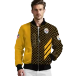 pittsburgh steelers triple side stripes gold black bomber jacket best selling
