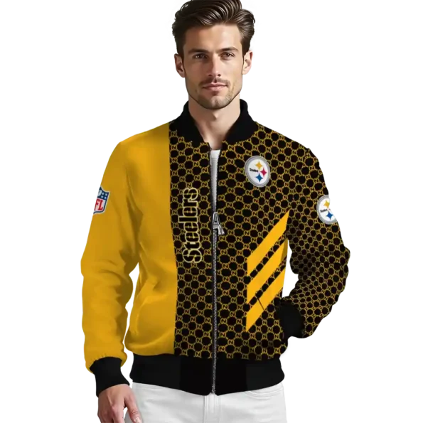 pittsburgh steelers triple side stripes gold black bomber jacket high quality