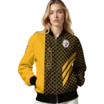 pittsburgh steelers triple side stripes gold black bomber jacket best selling