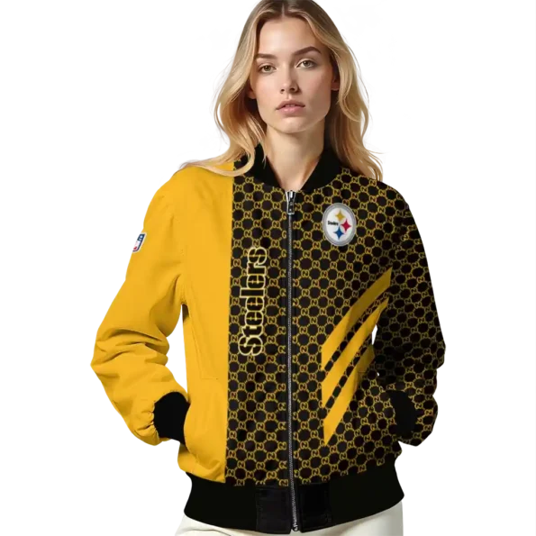 pittsburgh steelers triple side stripes gold black bomber jacket latest model