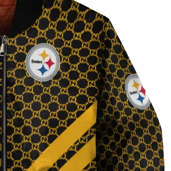 pittsburgh steelers triple side stripes gold black bomber jacket premium grade