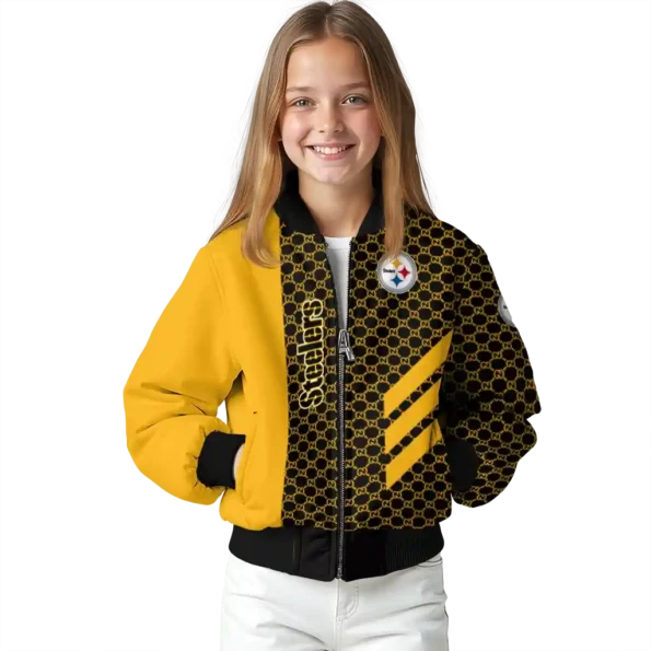 pittsburgh steelers triple side stripes gold black bomber jacket top rated