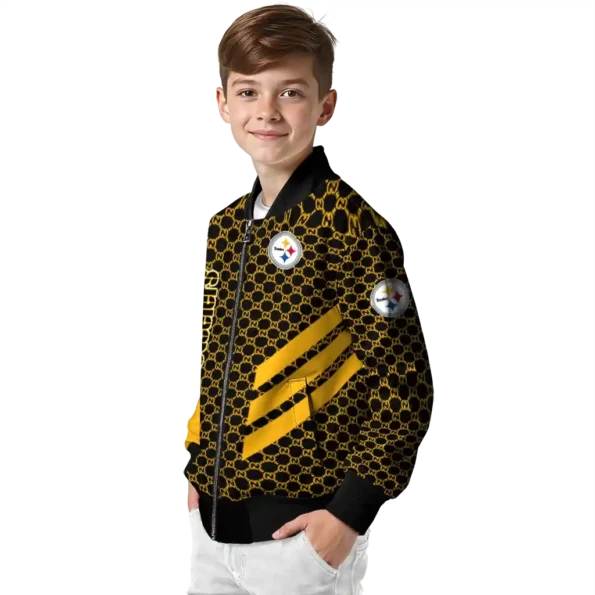 pittsburgh steelers triple side stripes gold black bomber jacket trendy