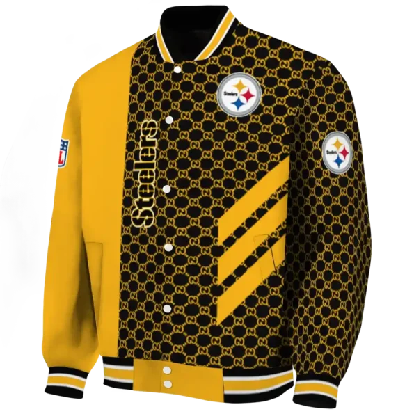 pittsburgh steelers triple side stripes gold black varsity jacket best selling
