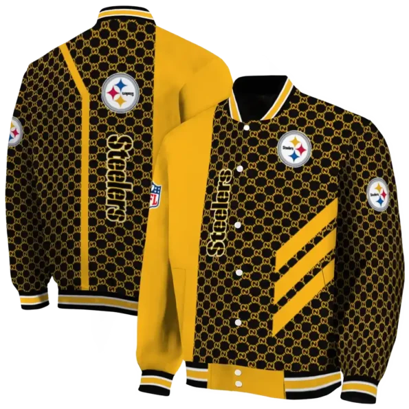 pittsburgh steelers triple side stripes gold black varsity jacket fashion forward