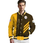 pittsburgh steelers triple side stripes gold black varsity jacket best selling