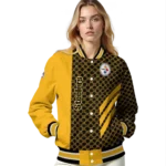 pittsburgh steelers triple side stripes gold black varsity jacket best selling