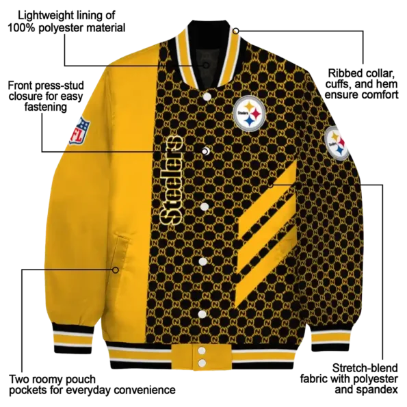 pittsburgh steelers triple side stripes gold black varsity jacket new arrival