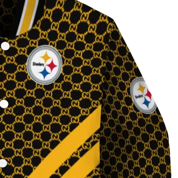 pittsburgh steelers triple side stripes gold black varsity jacket premium grade