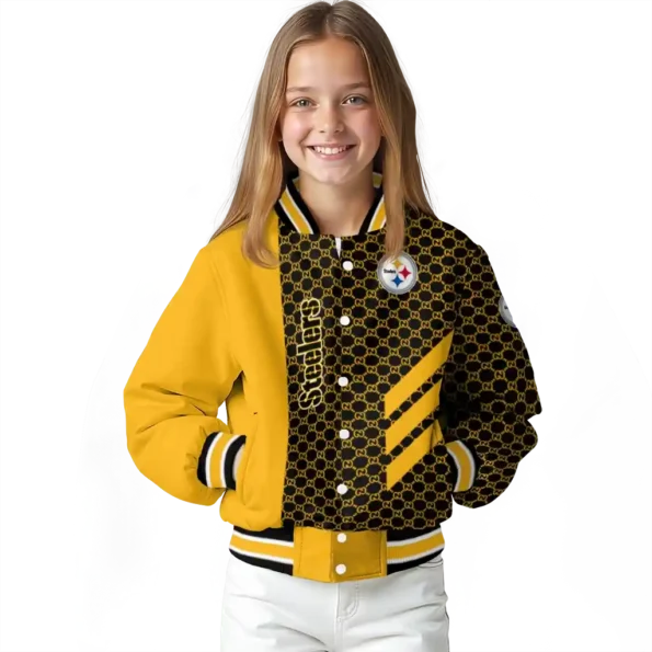 pittsburgh steelers triple side stripes gold black varsity jacket top rated