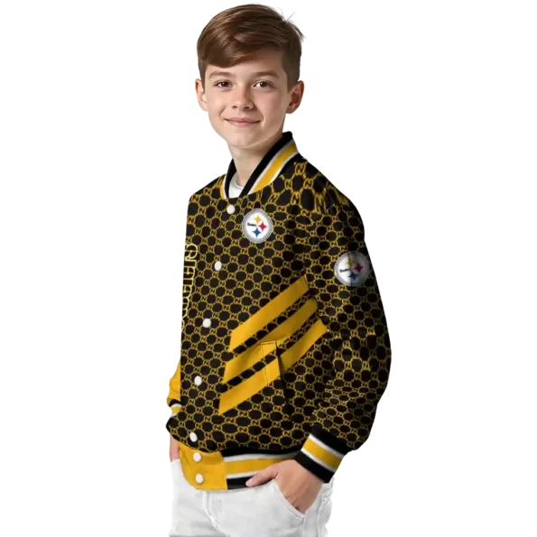 pittsburgh steelers triple side stripes gold black varsity jacket trendy