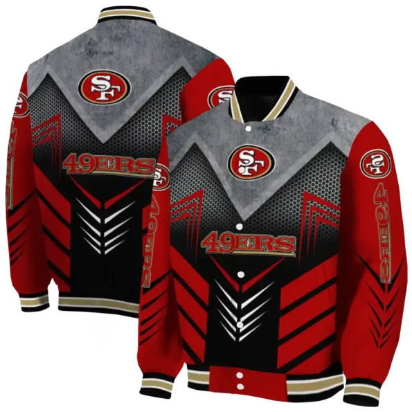 san francisco 49ers arrow layer red black varsity jacket fashion forward