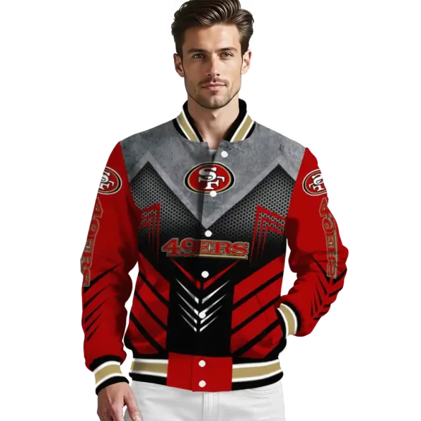 san francisco 49ers arrow layer red black varsity jacket high quality